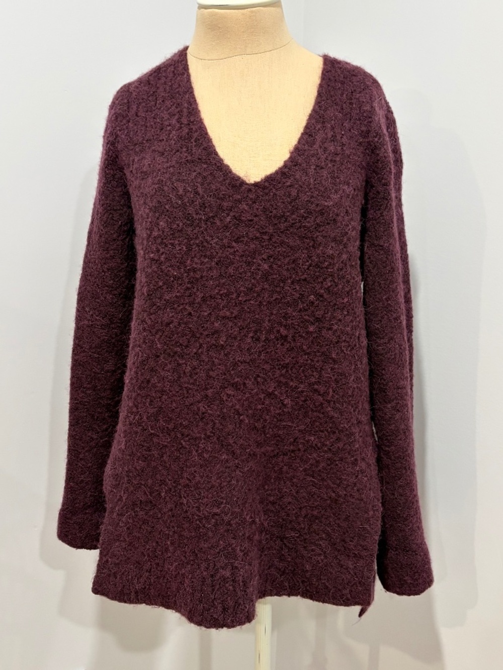 Lou & Grey Chunky Knit Oversized V Neck Pullover Sweater Plum Size SMALL